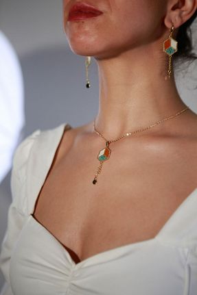 ست جواهر رنگی زنانه روکش طلا NADY STUDIO - کد 704213045