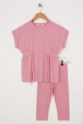 ست بالاتنه و پائین تنه صورتی بچه گانه بافتنی zepkids - کد 813751948
