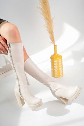 بوت / نیم بوت بژ زنانه چرم مصنوعی DERELİ SHOES - کد 808528304