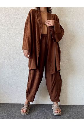 ست بالاتنه و پائین تنه قهوه ای زنانه بافتنی Genel Markalar - کد 654585080
