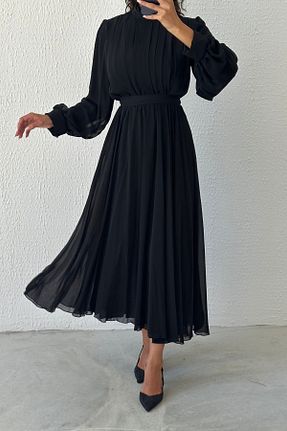 لباس مجلسی حجاب مشکی زنانه یقه دوچرخه LEYUZE BUTİK - کد 849936199