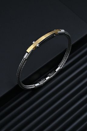 دستبند استیل (فولاد) طلائی مردانه استیل (فولاد) FRNCH - کد 849995218