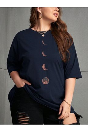 تیشرت سایز بزرگ سرمه ای زنانه اورسایز MODAVİBE - کد 850001281