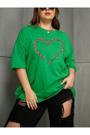تیشرت سایز بزرگ سبز زنانه تکی MODAVİBE - کد 850001463