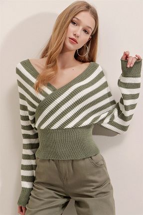 پلیور سبز زنانه ساده TRQOM - کد 850000827