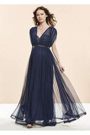 لباس مجلسی بارداری سرمه ای زنانه آستین کوتاه Even Fashion Hamile Giyim - کد 362109276