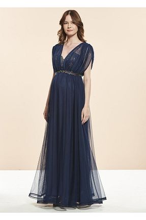 لباس مجلسی بارداری سرمه ای زنانه آستین کوتاه Even Fashion Hamile Giyim - کد 362109276