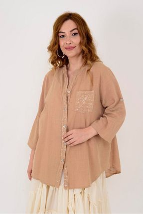 پیراهن قهوه ای زنانه اورسایز Park Moda - کد 850068242
