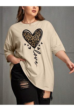 تیشرت سایز بزرگ بژ زنانه اورسایز MODAVİBE - کد 850079075