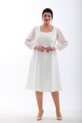 لباس مجلسی سایز بزرگ سفید زنانه یقه مربعی Genel Markalar - کد 823705248