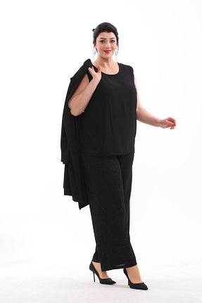 ست لباس مجلسی سایز بزرگ مشکی زنانه آستین بلند IŞILTI - کد 823643907