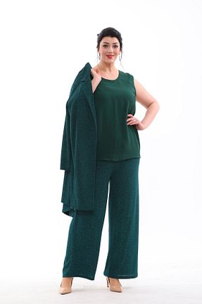 ست لباس مجلسی سایز بزرگ سبز زنانه آستین بلند IŞILTI - کد 823643913