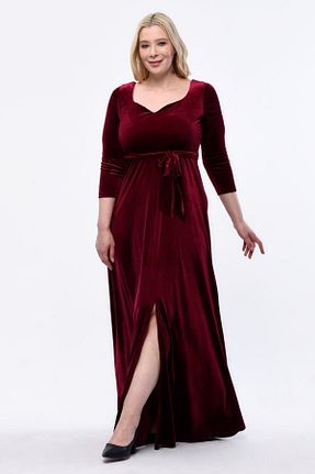 لباس مجلسی سایز بزرگ زرشکی زنانه یقه هفت Genel Markalar - کد 692685547