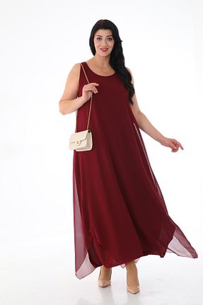 لباس مجلسی سایز بزرگ زرشکی زنانه یقه دوچرخه Genel Markalar - کد 760111179