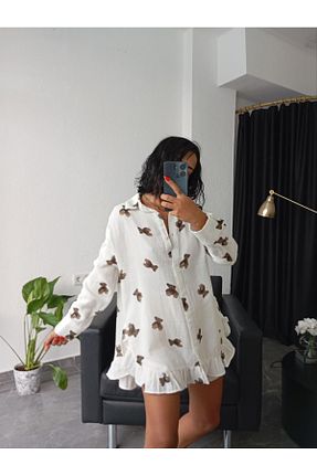 پیراهن سفید زنانه اورسایز Lyuba - کد 838050853