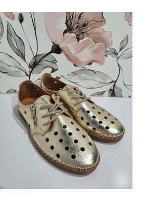 کفش کژوال طلائی زنانه چرم خالص PİERRO SHOES - کد 850392777