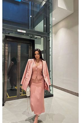 کت و شلوار صورتی زنانه یقه کتی Bella Breeze - کد 850395784