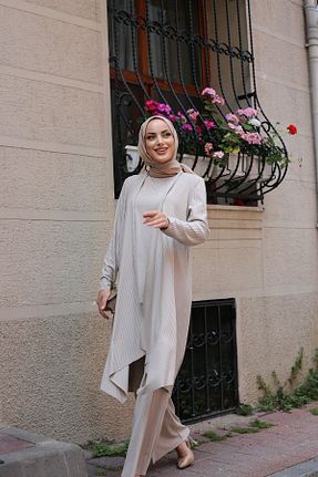 ست بالاتنه و پائین تنه حجاب طوسی زنانه Asimetrik Pieef - کد 850540978