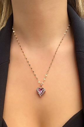 گردنبند استیل ( فولاد ) صورتی زنانه استیل (فولاد) stainless steel - کد 408566856