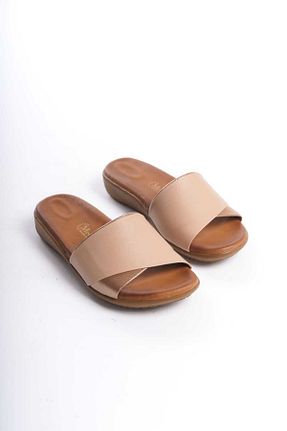 دمپائی بژ زنانه چرم خالص NALİCİLER - کد 822823911