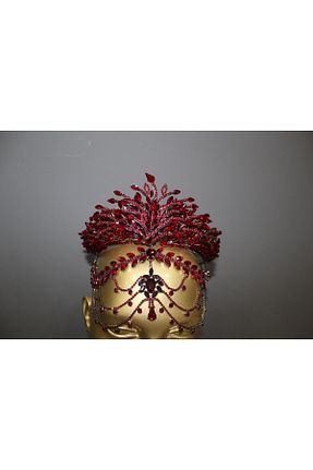 تاج زرشکی زنانه سنک زیرکون Serpilin gelin evi - کد 772548490