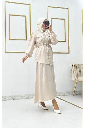 ست بالاتنه و پائین تنه حجاب بژ زنانه رگولار Moda Krash - کد 817136727