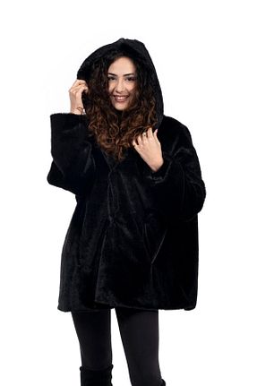 پالتو پشمی مشکی زنانه رگولار KürkZone - کد 445422894