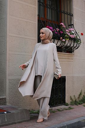 ست بالاتنه و پائین تنه حجاب طوسی زنانه Asimetrik Pieef - کد 850540978