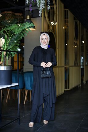 ست بالاتنه و پائین تنه حجاب مشکی زنانه Asimetrik Pieef - کد 850536640