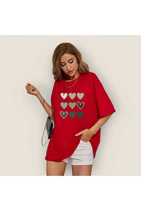 تیشرت قرمز زنانه اورسایز Garalio - کد 830452232