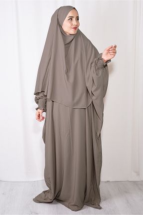 ست بالاتنه و پائین تنه حجاب قهوه ای زنانه اورسایز Ns nowascarf - کد 850662216