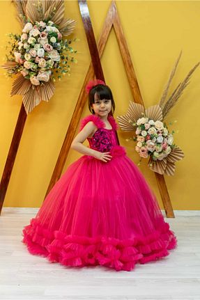 لباس مجلسی و فارغ التحصیلی صورتی بچه گانه ساتن zde dikim evi - کد 850885891