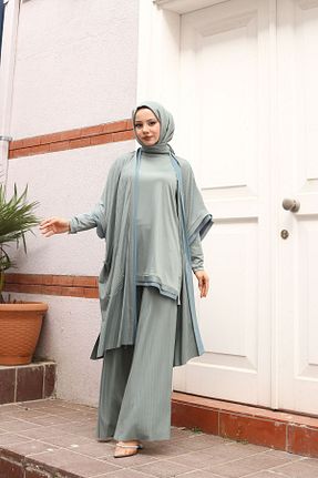 ست بالاتنه و پائین تنه حجاب سبز زنانه گشاد Pieef - کد 850898287