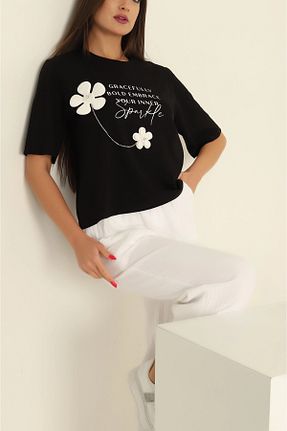 تیشرت مشکی زنانه رگولار vuvutasarım - کد 850626048