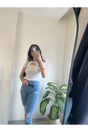 شلوار آبی زنانه پنبه پلی استر LEVALDİ - کد 813556100