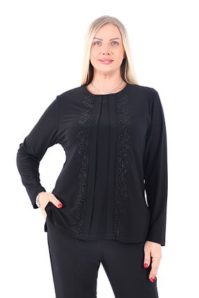 بلوز مشکی زنانه طرح دار AfifeCOLLECTİON - کد 850918265