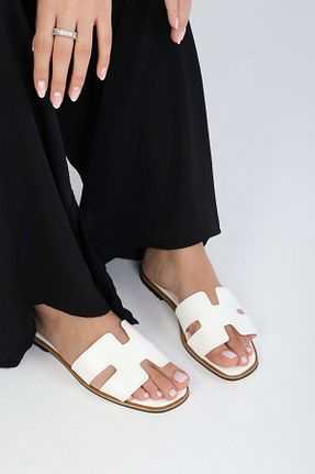 دمپائی سفید زنانه چرم مصنوعی Shoeberry - کد 850624978
