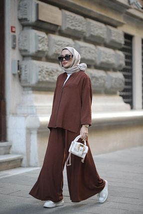 ست بالاتنه و پائین تنه حجاب قهوه ای زنانه Relaxed NS Moda - کد 850855998