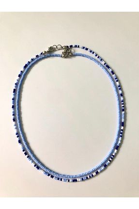 گردنبند جواهر آبی زنانه منجق Handmade - کد 717349968
