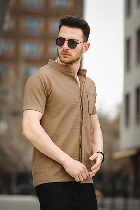 پیراهن قهوه ای مردانه اسلیم فیت Oksit - کد 659971385