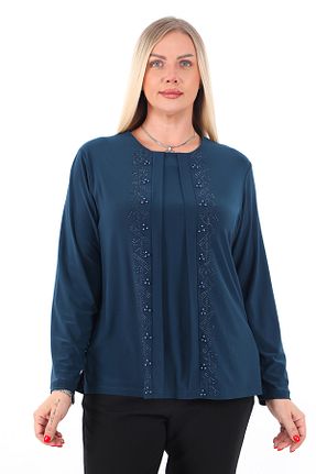 بلوز آبی زنانه طرح دار AfifeCOLLECTİON - کد 850917898