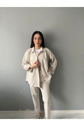 ست بالاتنه و پائین تنه بژ زنانه بافتنی berceste - کد 817601955
