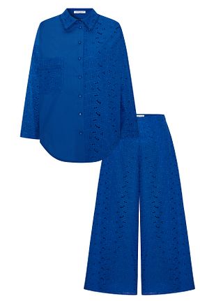 ست بالاتنه و پائین تنه آبی زنانه بافتنی Nur Kalay Collection - کد 851247954