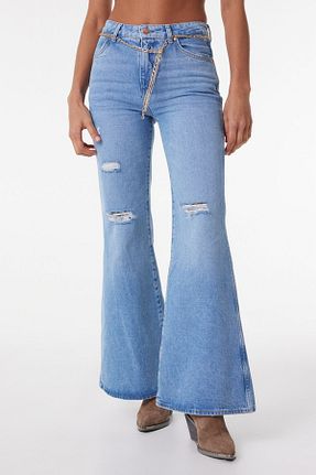 شلوار جین طلائی زنانه پاچه گشاد Wrangler - کد 696240722