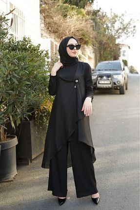 ست بالاتنه و پائین تنه حجاب مشکی زنانه گشاد Pieef - کد 851431408