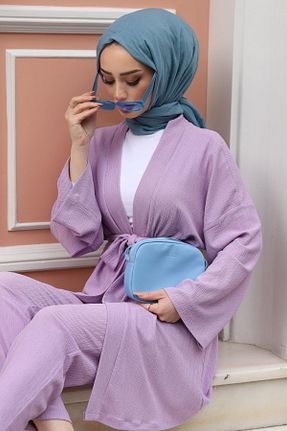 ست بالاتنه و پائین تنه حجاب بنفش زنانه اورسایز lurex moda - کد 679256478