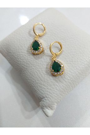 گوشواره جواهر سبز برنجی ZAVİRA - کد 738832505