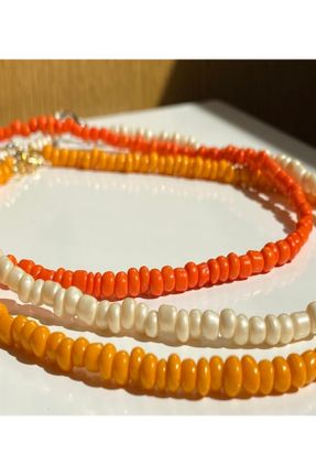 گردنبند جواهر نارنجی زنانه شیشه کد 126355197