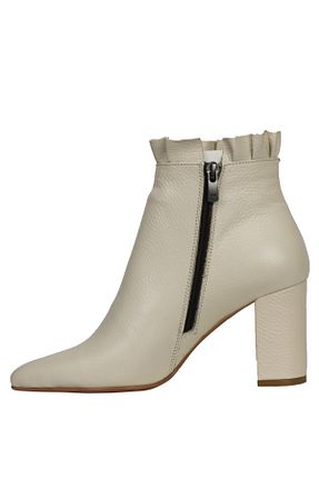 بوت / نیم بوت بژ زنانه چرم خالص OZSHOES - کد 127656203