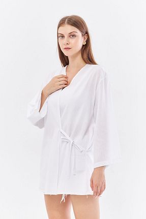 کیمونو و کافتان سفید زنانه کتان SevdeUgur - کد 842164749